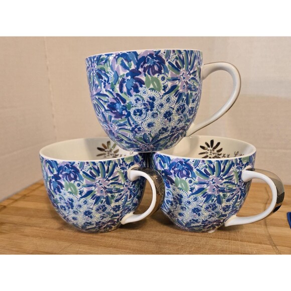 Lilly Pulitzer Coffee/Tea Mugs Multicolor green blue purple (set of 3) - Picture 10 of 10